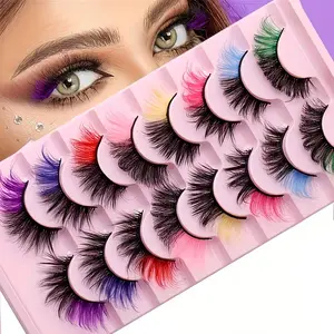 8 Pairs Festival Style Colorful False Eyelashes, Fluffy Eyelashes Cluster, Wispy Lashes, Bold Makeup, Vibrant Colors, Lightweight Comfort, Essential Cosmetics for Parties