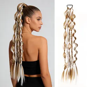 Wig ponytail, long twisted ponytail, braided hair accessory, lantern bubble twist braid