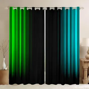 Feelyou 2-Panel Abstract Ombre Geometric Modern Window Drapes - Easy Install Privacy Grommet Curtains, Room Decor Curtain for Bedroom, Green Teal and Black Living Room Soft Furnishings, Easy Install Curtain