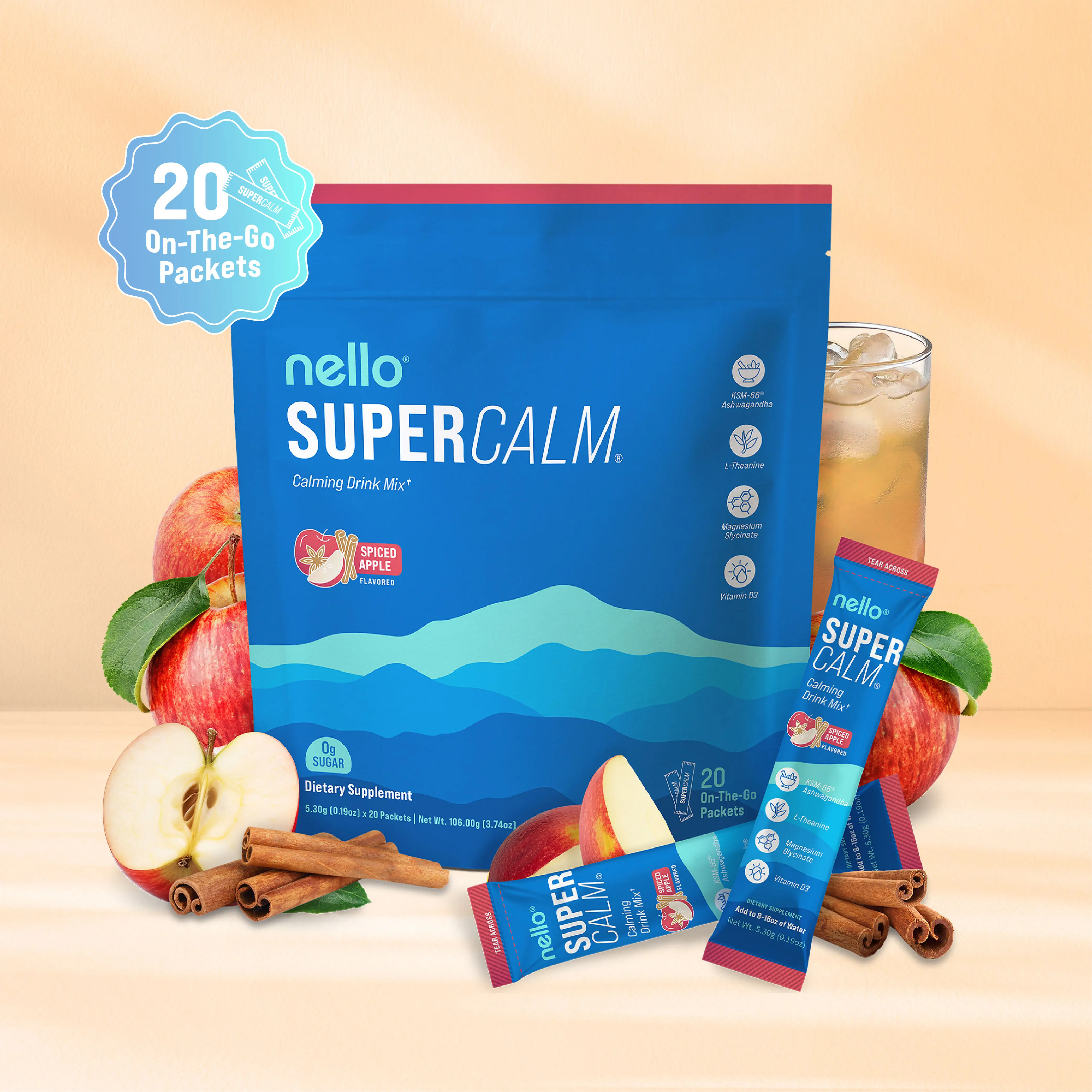 Nello Supercalm – Calming Drink Mix with KSM-66 Ashwagandha, Vitamin D3, Magnesi...