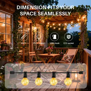 25FT 50FT Waterproof Amber Red G40 Outdoor String Lights Dimmable LED Globe Patio Lights Shatterproof Connectable E12 Socket Outside Decor Lights for Garden Holiday Party