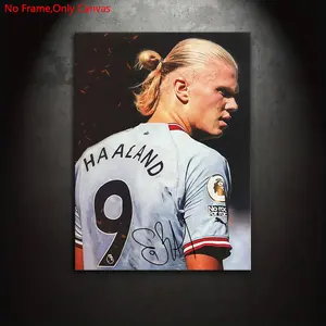 1 piece/set frameless canvas painting print poster, classic realistic style art, Erling Haaland signed jersey portrait, a perfect gift for football culture enthusiasts, ideal gift for bedroom, living room, dorm hallway, kitchen, mural, wall decoration