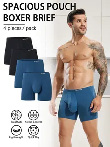 4 Pack-Men's Underwear 3D Spacious Bulge Pouch Boxer Briefs for Men Quick-Drying, Breathable