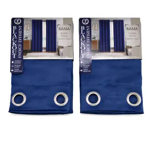 Rama Royal Blue Energy Efficient Curtains 2 Pack 54x84 Blackout Grommet Window Treatment for Enhanced Home Energy Efficiency and Modern Look