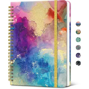 Spiral Lined Journal for Women, Notebook for Work with Pretty Cover, 140 College Ruled Pages, Hardcover Notebook for Journaling, Note Taking, Color Splash