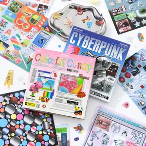 Retro & Future Sticker Book – 30 Sheets Cyberpunk Y2K & Dreamcore Anime, 90s/2000s Aesthetic Futuristic Cut-Out Stickers with Glitter, Glossy & Matte Finishes