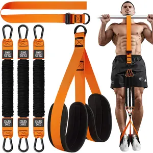 Two Foots Pull Up Assistance Bands Set Heavy-duty 3*75lbs Resistance Adjustable & Wide Footplate for home Gym Outdoor Workout Strength Traning Exercise Equipment