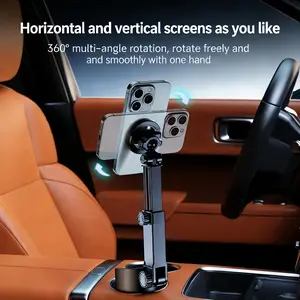 Universal Magnetic Cup Holder with 360° Rotation and Retractable Arm, Stable Design