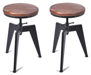 LOKKHAN Set of 2 Industrial Bar Stools-18.89-24.8 Inch Adjustable Counter Height Kitchen Stools for Island-Rustic Swivel Wood Metal Bar Stool Dining Chair Cafe Stool