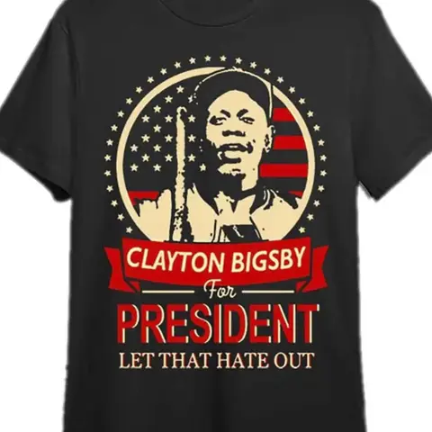 Men's Clayton Bigsby Graphic T-Shirt - Vintage Washed Cotton, Patriotic All Over Print, Shortsleeve Regular Style, Round Neck, Bold Text, Casual Menswear Top, All Seasons, Machine Washable, Let That Hate Out Funny Sarcastic Tee (Black), Crew Neck