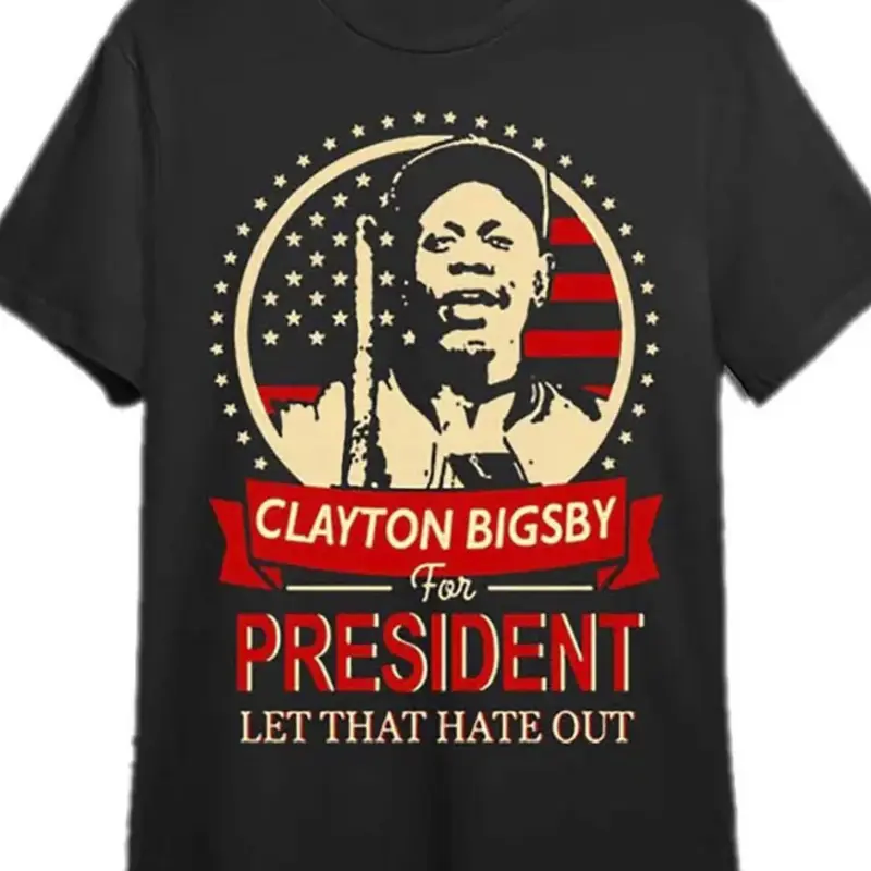 Men's Clayton Bigsby Graphic T-Shirt - Vintage Washed Cotton, Patriotic All Over Print, Shortsleeve Regular Style, Round Neck, Bold Text, Casual Menswear Top, All Seasons, Machine Washable, Let That Hate Out Funny Sarcastic Tee (Black), Crew Neck