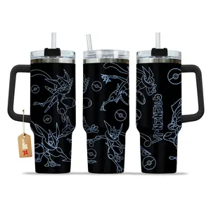 STORMMECH- GreNinja 40oz Handle Tumbler – PKM Stainless Steel Travel Mug, Anime Inspired Vacuum Insulated Cup, Large Iced Coffee Tumbler, Manga Fighter Drinkware, Otaku Gift for Him Her