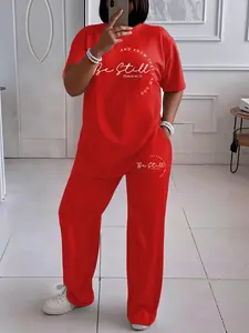 Women's Fashion Leopard Print Short Sleeve Top & Wide Leg Pants Set, Elegant Fitted Two-Piece for All Seasons