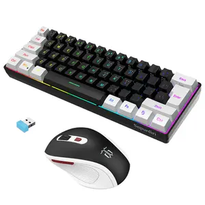 Snpurdiri 2.4G 60% Wireless Gaming Keyboard and Mouse Combo, Include Ergonomic Design Mini Wireless Mouse,  Small 60% Merchanical Feel Keyboard (Black and White)