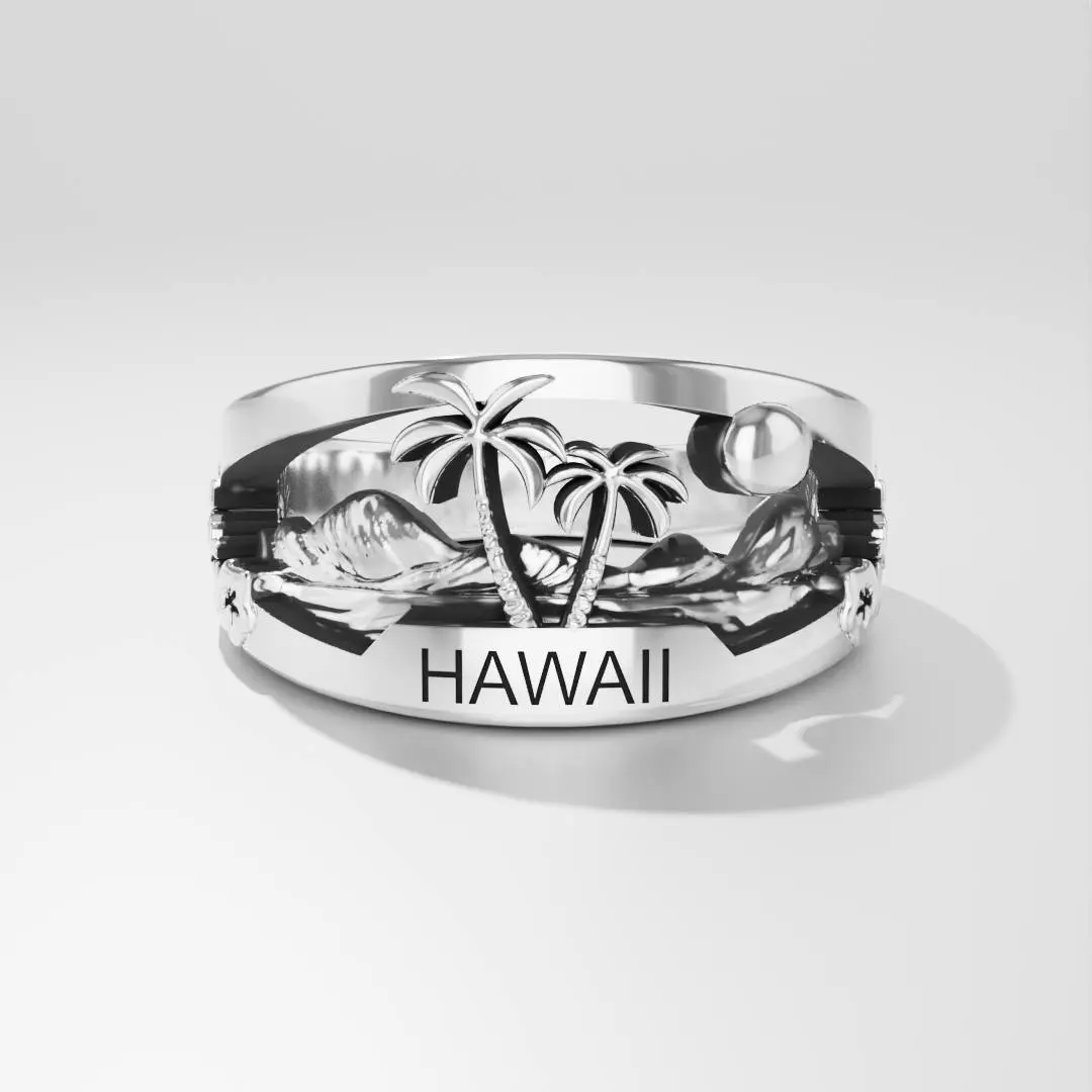Hawaii Skyline Ring - 925 Silver (Ring Inspired by Hawaii landscape)