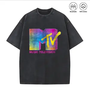 Washed T-shirt MTV Distressed Fluorescent Gradient Logo Shirt, 80s & 90s Unisex T-shirt, Family Birthday Gift, Disneyland Magic Kingdom Trip