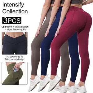 Women's 3PCS High-Waist Yoga Leggings with Pockets, Back Butt-Lifting, Tummy Control, Non-See-Through Athletic Yoga Pants for Workout, Running