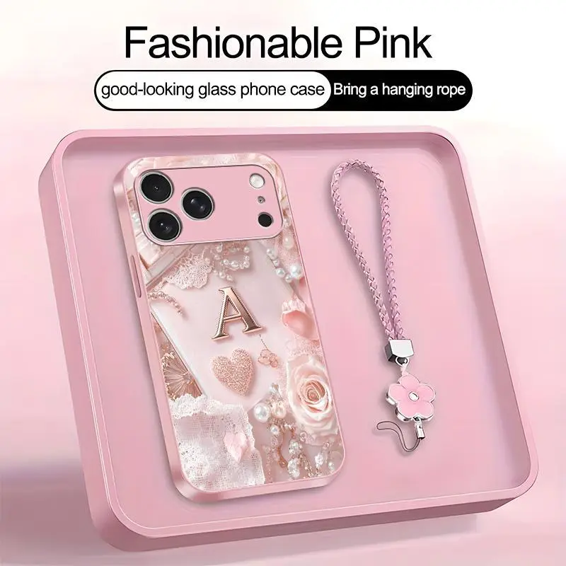 Lace Pearl Optical Illusion Art 2D Phone Case,Suitable for [iPhone 17 Pro Max] high-end women's, Lanyard a beautiful four-leaf clover lanyard is included🍀 952
