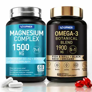 UPMER Omega-3 + Magnesium Complex Bundle | Heart, Brain, Sleep & Recovery Support | Fish Oil, Krill Oil & Multi Magnesium Formula | 60 Capsules Each