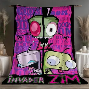 Invader Zim Flannel Throw Blanket, Super Soft Comfortable, Suitable for Sofa and Bed, All Seasons, Travel Camping, Holiday Gift