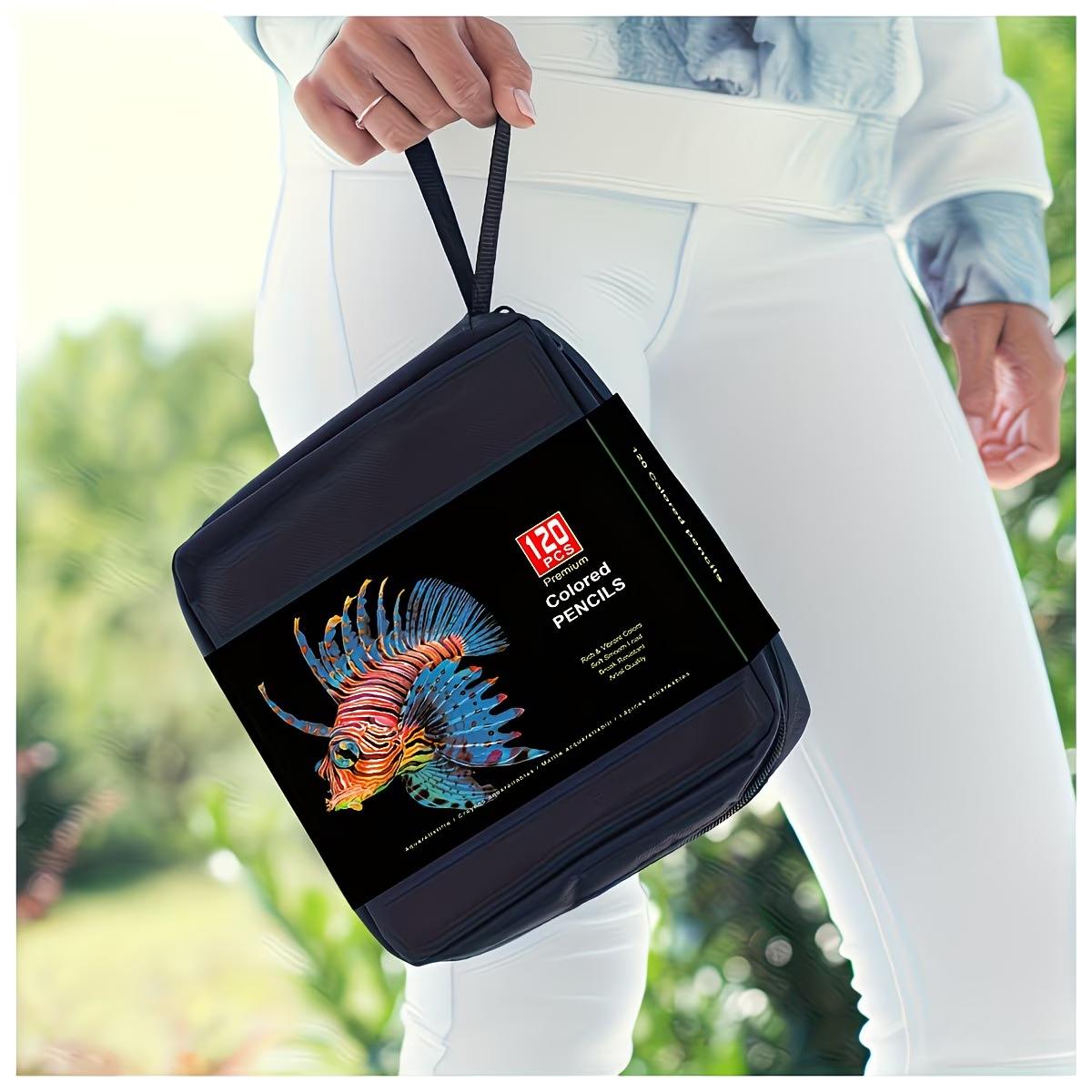 120pcs Professional Colored Pencil Shockproof Kit with Detachable Shoulder Strap,Extra-Large Capacity Portable Canvas Pencil Case Set,For Professional artistic use,Artists Drawing Coloring Sketching