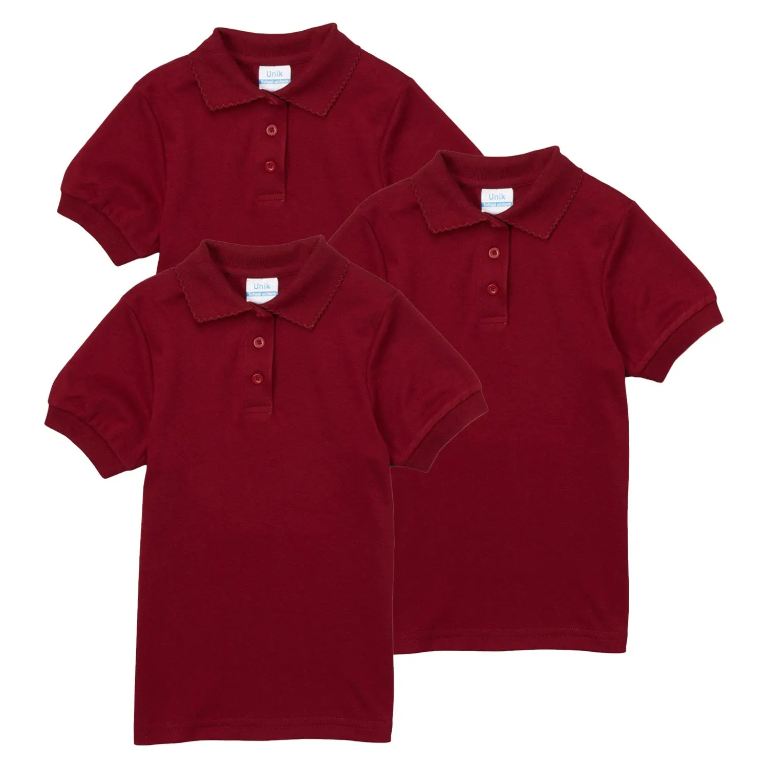 Girl's High Quality Soft Uniform Short Sleeves Polo Shirt Burgundy 5-18 GSU01 3 Pack
