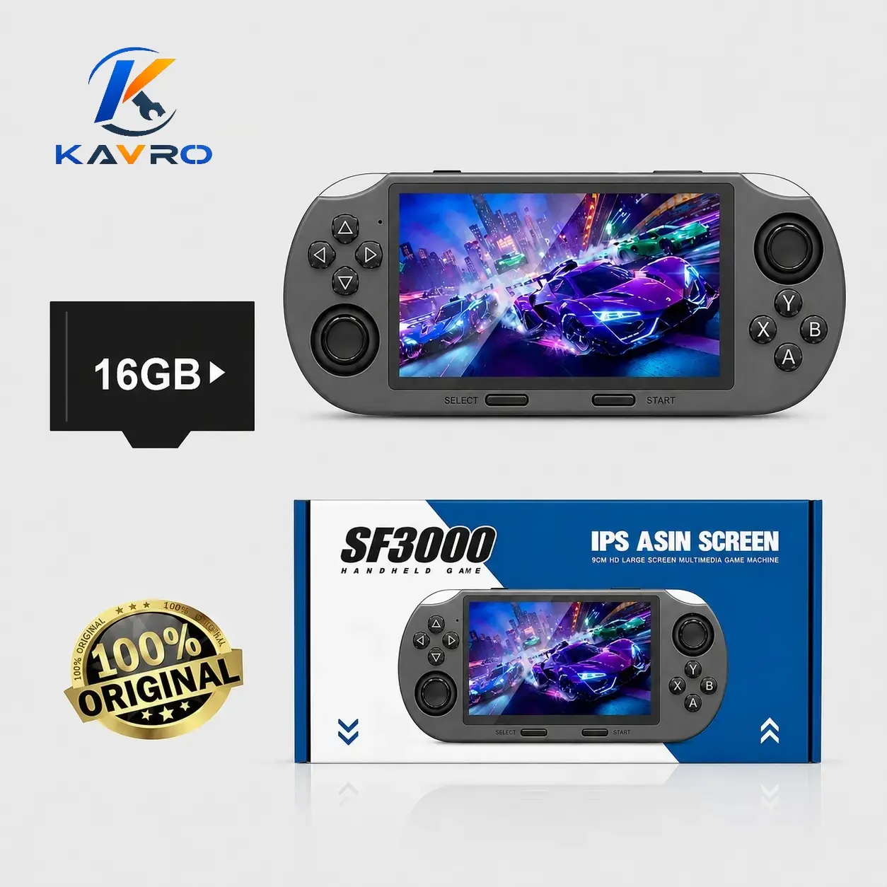 SF3000 Retro Handheld Game Console — 4.5-inch IPS screen, wireless portable design, compact body, multi-emulator support, built-in storage, includes 16GB TF card (gift for boys and girls)