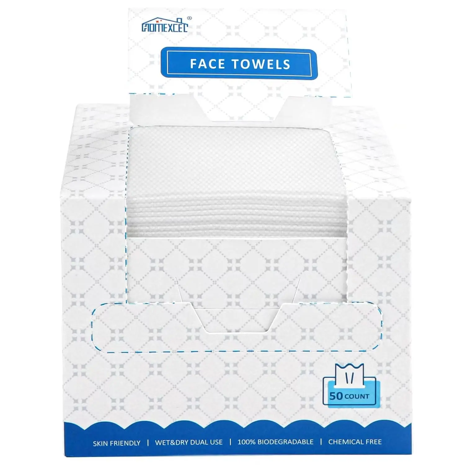 Face Towels, Disposable Face Towelette, Biodegradable Makeup Remover Dry Wipes 50 Count, Super Soft Clean Facial Towels Wash Cloth for Sensitive Skin