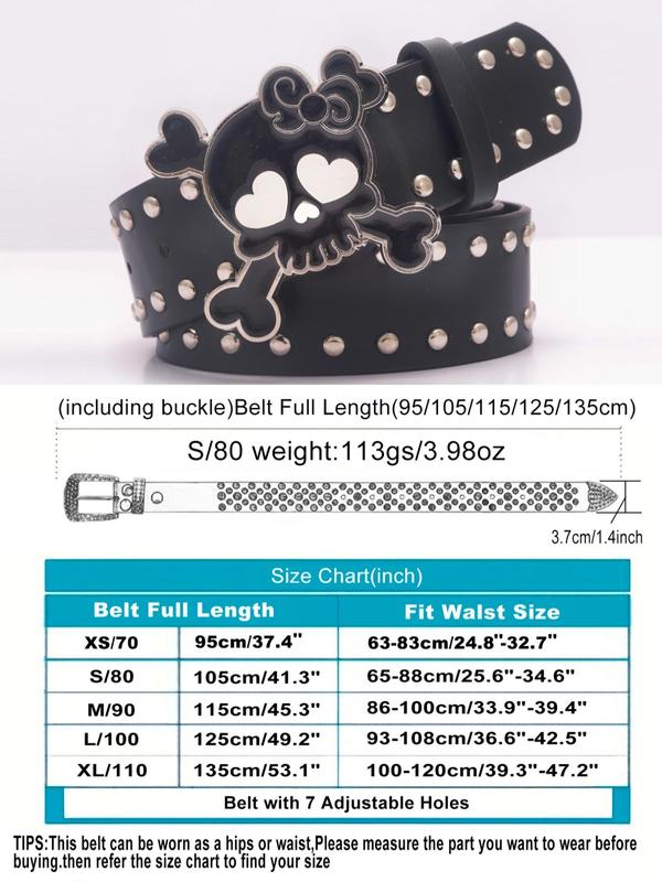 Skull Design Pu Leather Belt, Punk Style Rivet Decorated Belt for Women & Men, Fashion Belt for Party, Daily Clothing Decor, Exquisite Belt for Birthday Gift