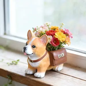 Cute Corgi Dog Planter Pot, Pet Lover Gift, Unique Animal Plant Container, Indoor Outdoor Garden Decor, Office Balcony Yard Decoration