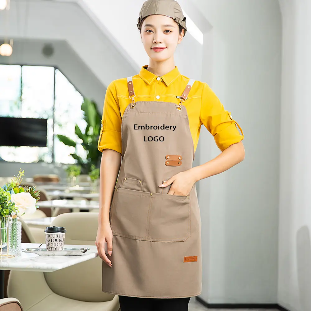 Kitchen Cooking Aprons - 1-Piece Adjustable Waterproof Daily Wear for Home Chefs, Multiple Pockets, Waist Bag, Custom Embroidery or Print Your Logo Household Aprons, Customizable