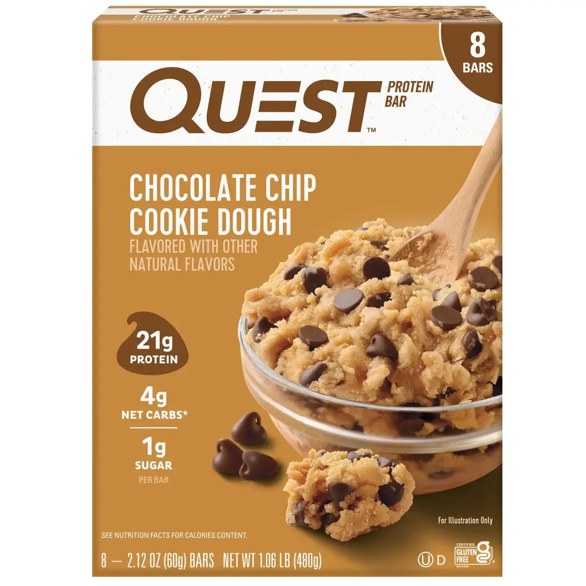 Quest Chocolate Chip Cookie Dough Protein Bar, 8pk Natural Flavors Indulgence