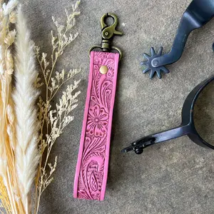Cowgirl Candy Tooled Leather Keychain – Pink