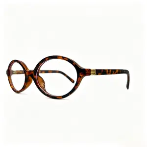Vintage Tortoiseshell Round Non-Prescription Glasses for Women, Retro Oval Clear Lens Eyeglasses, Fashion Decorative Eyewear with Gold Accents