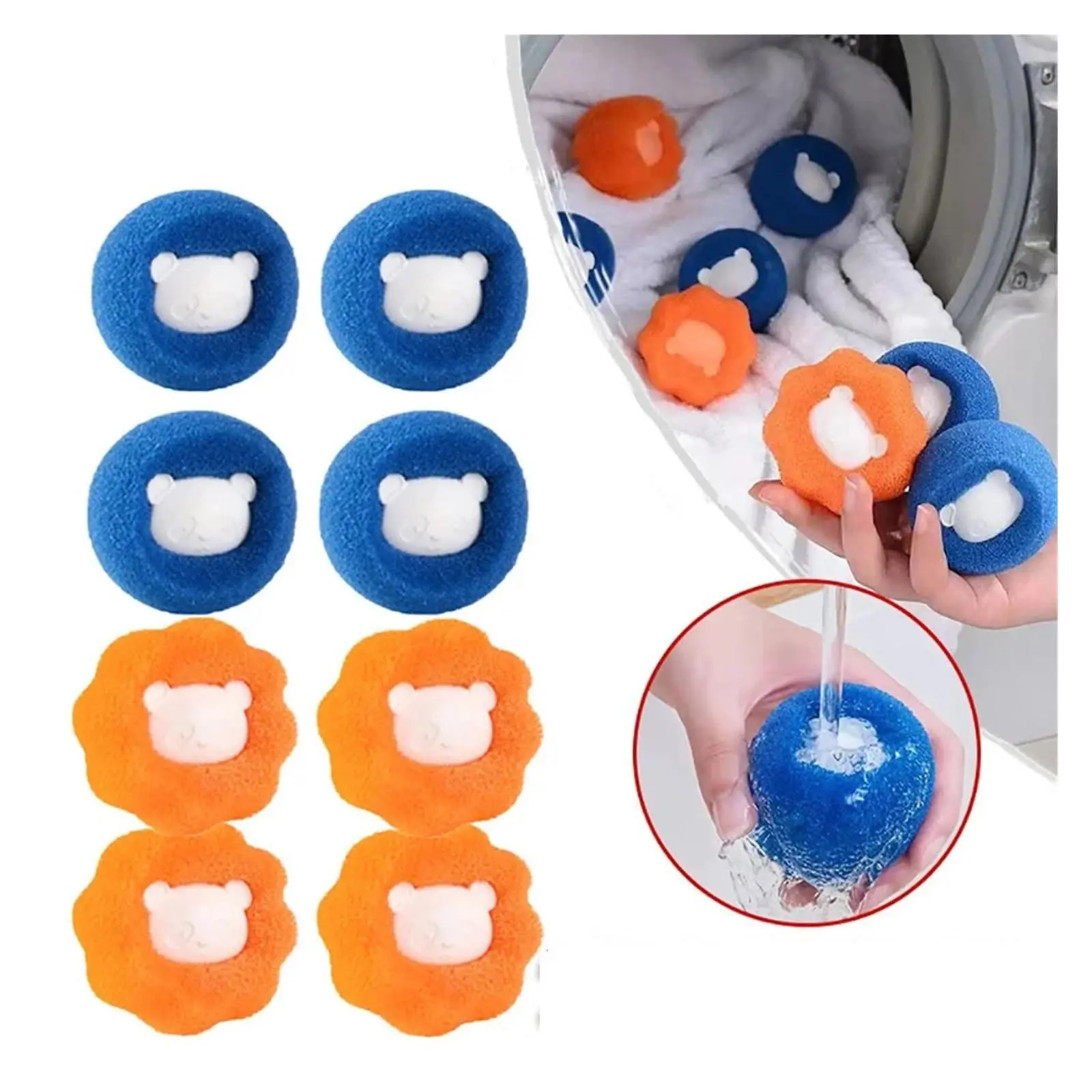 Reusable Washing Machine Cleaning Balls - 8-Piece PU Sponge Small Size Laundry Balls for Dryer, Lint Removal, Pet Hair Remover, Anti-Tangle Deep Cleaner for Sweaters, Sheets, Home Laundry Supplies