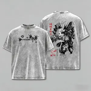 Katsuki Bakugo My Hero Academia Anime 2 Face PrintedVintage Washed Tee Unisex Oversize Cotton T-shirt AnimeMerchandise Perfect Gift for Fans Menswear,Unisex