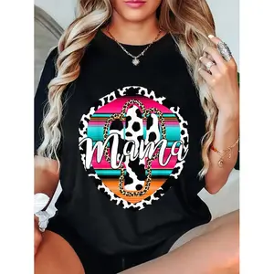 100% Cotton Unisex Vintage Mama Serape Cactus Leopard Cow Mom Mothers Day T-Shirt