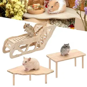 3Pcs Natural Wooden Hamster Platform Cage Accessory Set, Tunnel Hideout & Climbing Burrowing Toys, Multi-level Enrichment Playground for Syrian Dwarf Hamsters, Gerbils, Mice Degus Squirrel Small Pet Habitat Supplies