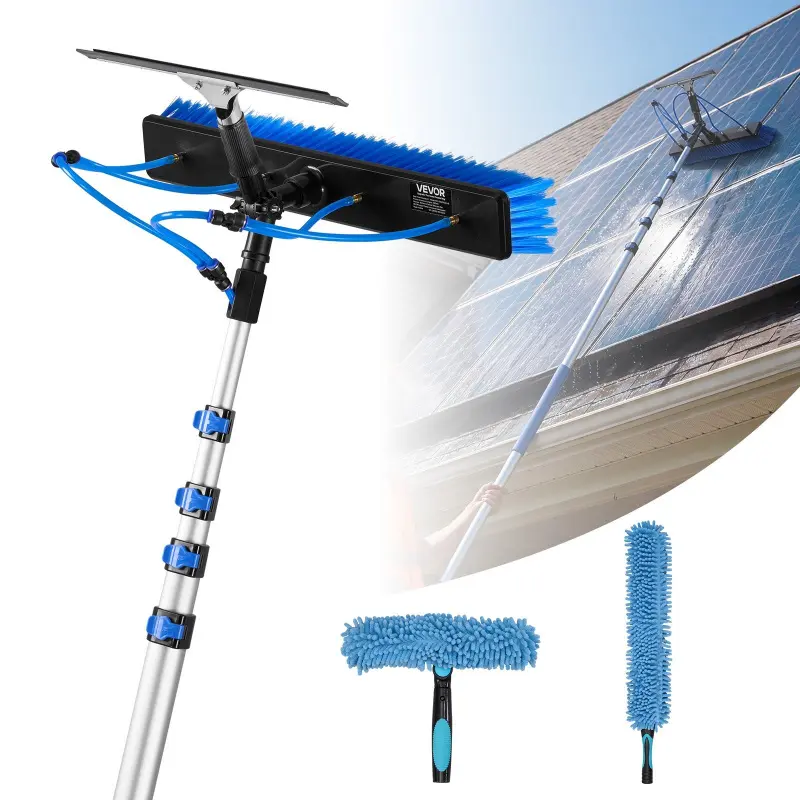 【Summerfinds】VEVOR Solar Panel Cleaning Kit with 8 m/26 ft Aluminum Alloy Telescopic Pole, 4.8 kg/11 lbs HW5-7.9m(55cm)-US High-Reach Tools: 180° Rotatable Brush Head, Squeegee, Soap Dispenser for Roof Mounted Solar Panels, High-Reach Clean, Adjustable Po