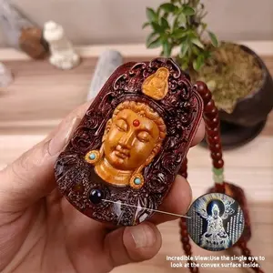 Agarwood Buddha Sandalwood Guanyin Bodhisattva Goddess Of Mercy Scripture Projection Necklace,Protection Amulet Necklace