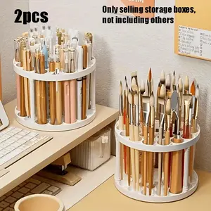 360° Rotating Brush Holder, Ceramic Coated Plastic Insert Stand, Space-Saving Desktop Organizer for Art Brushes, Pens, Makeup Tools
