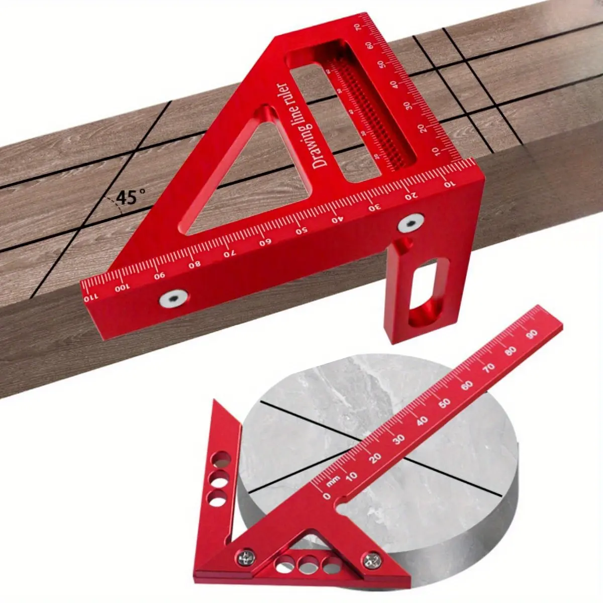 2pcs Square Protractor and Center Scribe Gauge Kit - Aluminum Alloy Center Finder Miter Triangle Ruler T-Type Scriber , Multi Angle Layout Measuring Ruler, Hardware, Layout Measuring Tool, Measuring Instrument