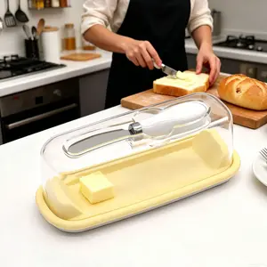 Butter Dish with Lid and Knife, Transparent Airtight Butter Keeper, Integrated Butter Container for Countertop & Refrigerator, Keep Butter Soft, Ideal for Home Kitchen, Dining Room and Baking