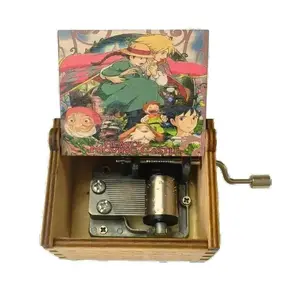 Wooden Hand Crank Howl Music Box as Gift for Home Decor Ornament desk accessory music box Vintage Laser