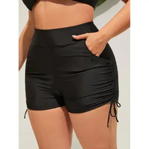 SwimWeekWomen's Plus Size Bikini Bottom Side Drawstring Sexy High Waist Full Coverage Swimsuit Bottoms with Pockets