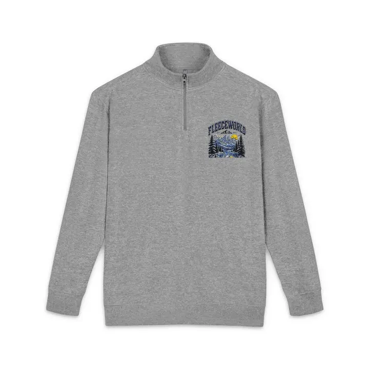 Embroidered Mountain Lake Quarter‑Zip Pullover