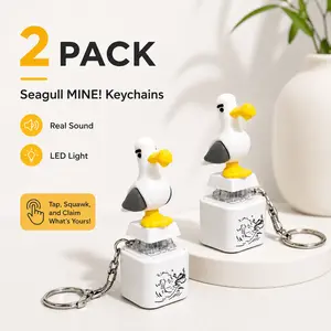 2PCS Viral Seagull "MINE!" Sound Button Keychains with LED Light, Funny Interactive Gift for Friends and Family
