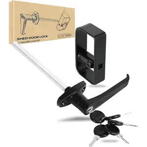 Shed Door L-Handle Lock Kit Shed Door Latch with 5-1/2" Stem,Shed Door Lock Matching Set Includes 5 Keys for Sheds Doors, Playhouses, Chicken Coops,Camper, RV, Garage Door(Black)