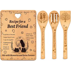 Recipe for a    Set,   Board with Engraved Utensils,  Kitchen Gifts for Women, Bestie Gifts for Birthday, Christmas, Housewarming, Graduation, Long Distance Friendship