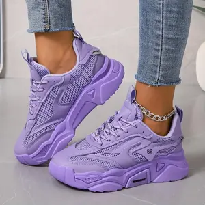 Women's Breathable Casual Sneakers - Purple Low-top Lace-up Thick TPR Sole, All-season Comfortable Fabric Lining, Fashionable Convenient Shoes